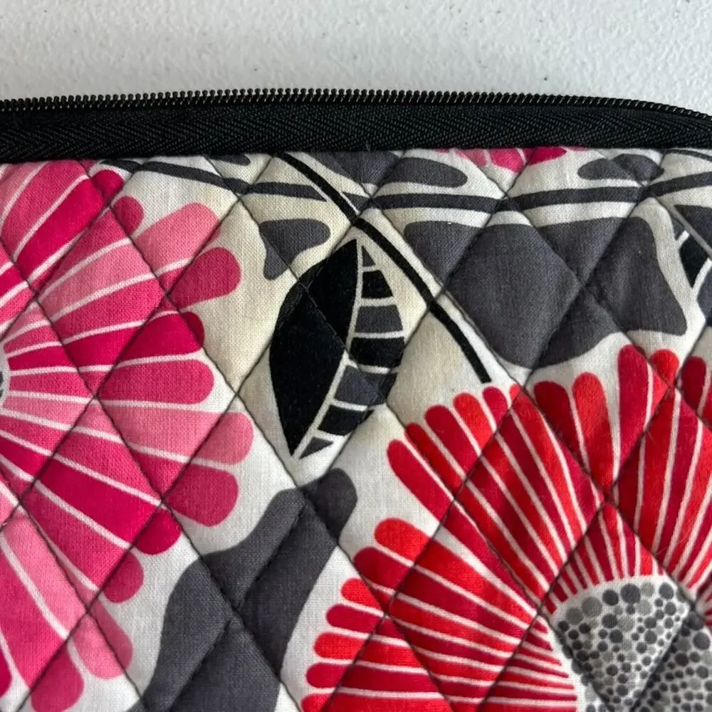 Vera Bradley Laptop Case 11” X 9” Quilted Floral Design Black and Pink